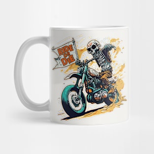 A skull on a motocross bike with a flag Mug